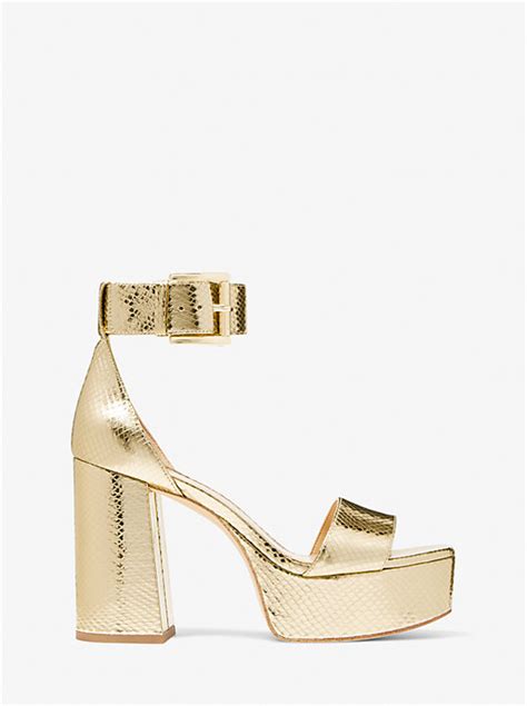 Tara Metallic Snake Embossed Leather Platform Sandal